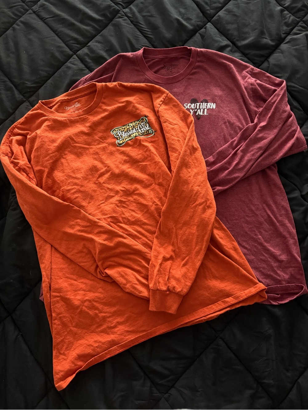 Orange Long Sleeve ‘Blessed Girl’ Graphic Tee & Maroon 'Southern Y'all' Tee - XL